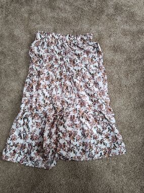 SHEIN White Midi Skirt with Brown Floral Print